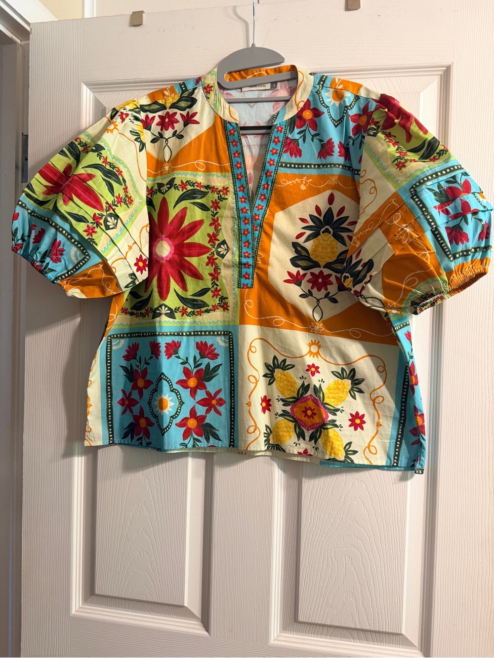 Maude Vivante Bright Floral Patchwork Kids Top - Turquoise & Yellow NWOT